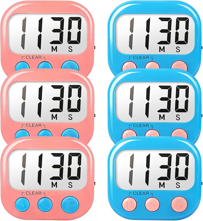Classroom Timers for Teachers Kids Large Magnetic Digital Timer Teacher Supplies 6 Pack-Blue Pink