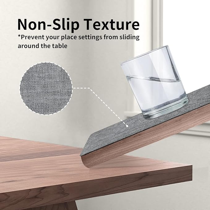 Maxpearl Faux Leather Placemats Set of 6, Easy to Clean, Grey | Waterproof - Heat Resistant - Non Slip - Wipe Clean Dining Table Place Mats, Suitable for Indoor & Outdoor Use, 17''×12''