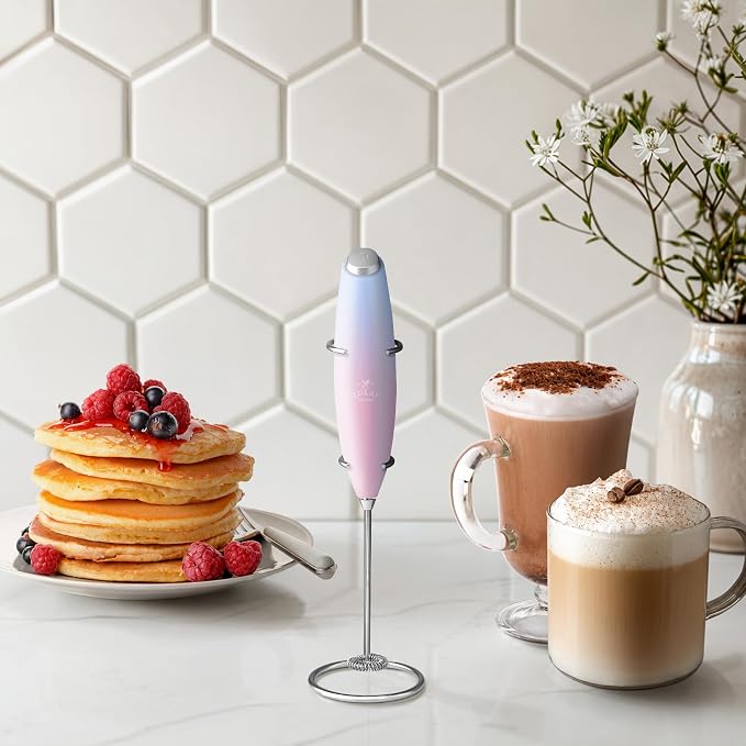 Zulay Kitchen Powerful Milk Frother Wand With Duracell Batteries - Ultra Fast Handheld Drink Mixer - Electric Whisk Foam Maker for Coffee, Lattes, Cappuccino & Matcha - Z1 Motor - Lavender
