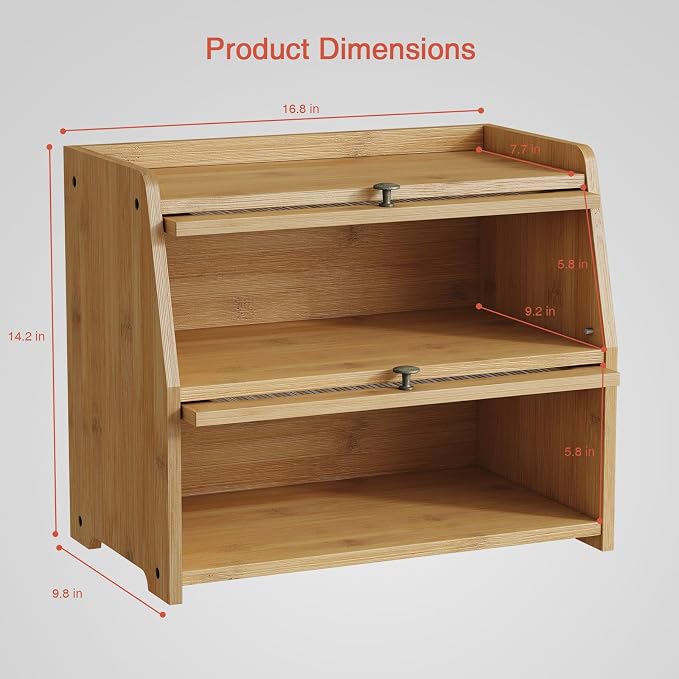 Goozii Large Bread Box for Kitchen Countertop, Double Layer Breadbox for Homemade Loaf Bread, Farmhouse Bread Storage Container Bin for Kitchen Counter Pantry Cupboard (Natural Bamboo)