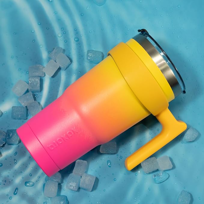 BJPKPK 20 oz Tumbler with Handle & Straw, Insulated Stainless Steel Mug | Double Wall Vacuum, Keeps Hot/Cold, Thermal Cup, BPA Free, Dishwasher Safe, Cupholder Fit, Coffee & Travel, Turquoise