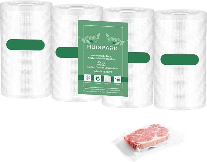 Pre-Cut Perforated Vacuum Sealer Bags Rolls,4x6 Inch Heavy-Duty Vacuum Sealer Roll Bags 4 Rolls 160 Tear Off Bags,Easy-Tear Food Grade Storage Bags for Sous Vide, Freezer & Meat (BPA Free)