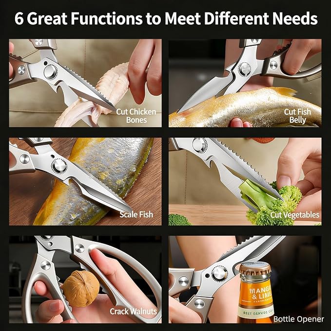 Professional Kitchen Scissors, Ultra Sharp Japanese Steel Poultry Shears for Cutting Chicken, Fish Bones & Herbs, Dishwasher Safe
