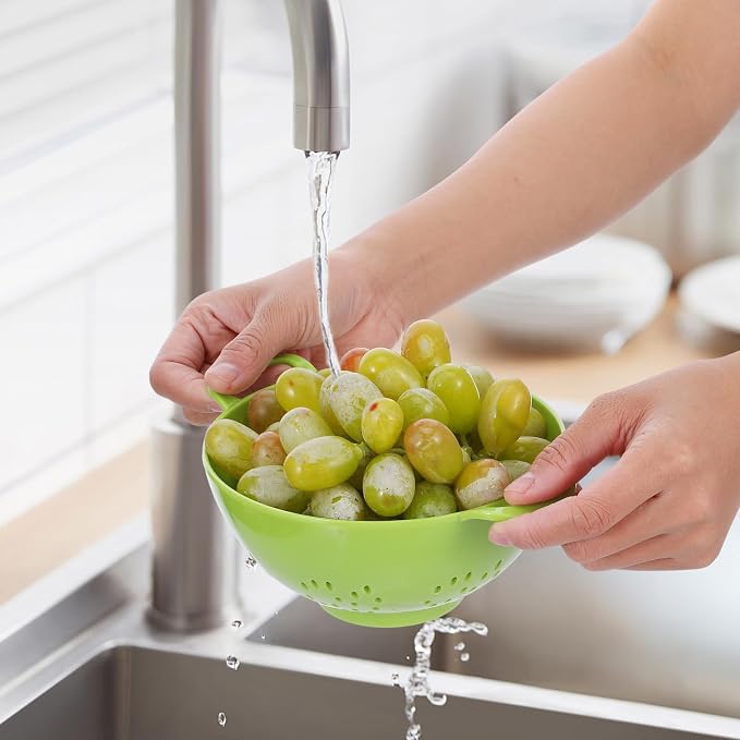 10 Pack 6-inch Mini Plastic Colander, BPA-Free Kitchen Dishwasher Safe Strainer with Double Handles for Berries Vegetables Fruits, 8 Colors