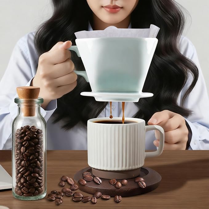 Ceramic Pour Over Coffee Dripper, V-Shaped Coffee Filter Cone | Brews rich, balanced coffee with a 3-hole design for smooth extraction and consistent flavor in every cup.