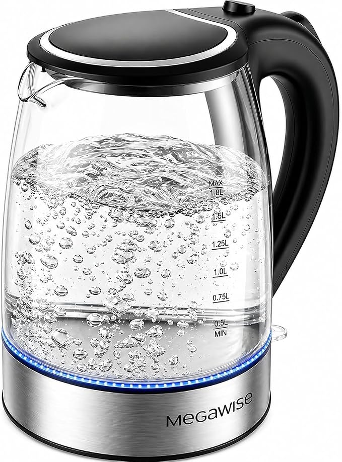 MEGAWISE Electric Kettle 1.8L, High Power Fast Boiling Hot Water Boiler, Auto Shut-Off, BPA-Free Food-Grade Material, Tea Kettle for Kitchen Home Office Coffee Tea