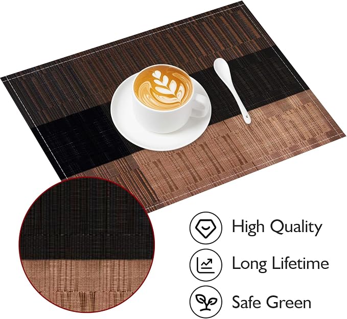 Brown Placemats Set of 4, 12x18 Inch Washable Easy to Clean Heat-Resistant Anti-Skid Grey Placemats for Holiday Party Kitchen Dining Room Decoration