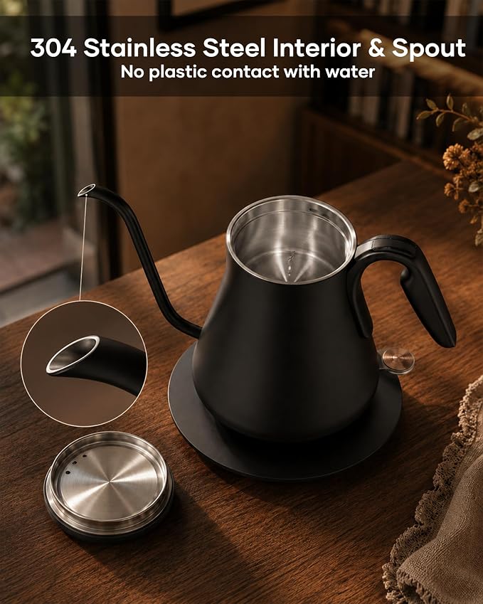 Cocinare Gooseneck Electric Kettle 0.8L, Fast Boil Pour Over Coffee, Tea | 1440W Fast Boil, 304 Stainless Steel Interior, Gooseneck Precision Spout, Auto Shut-Off & Boil-Dry Protection, Matte Black