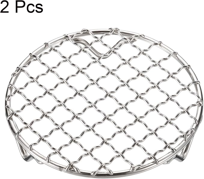 HARFINGTON 2pcs Round Cooking Rack 4.7-inch 201 Stainless Steel Cross Wire Barbecue Grill Net with 20mm Legs for Cooking Baking Steaming BBQ