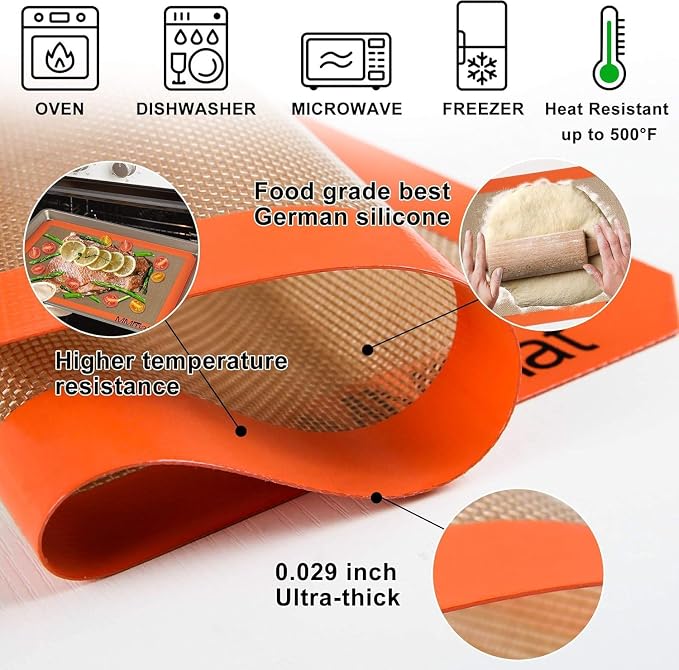 Best German Silicone Baking Mat - 2 Medium-Sheet Size | Non Slip Silicone Baking Sheet, Non Stick Reusable, BPA Free, PFOA Free, Non-toxic, Dishwasher Safe
