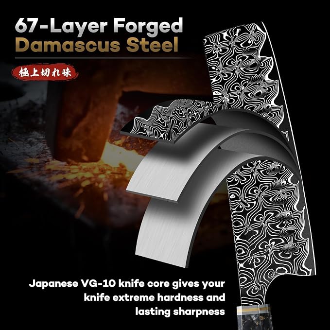 Huusk Damascus Nakiri Knife 7 Inch, Japanese Kitchen Chef Knives | Razor Sharp Vegetable Cleaver Knife with Ergonomic Resin Handle, Birthday Cooking Gifts for Men and Women