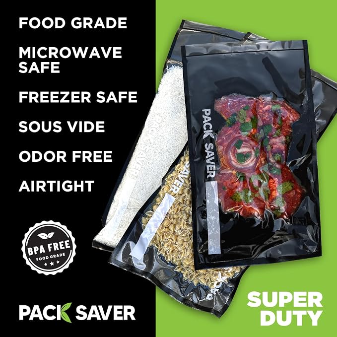 Vacuum Sealer Bags 50 Pack - 11"x19" Heavy Duty Pre-Cut Food Storage Bags for Food Saver, Meal Prep, Sous Vide - Commercial Grade BPA Free (Clear & Black)
