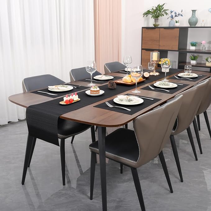 Myir JUN Placemats Set of 8 Kitchen and Dining Table Placemats | Vinyl Placemats Place Mats Indoor/Outdoor Set of 8 Washable Table Mats Non-Slip Place mats for Dining Table, Black