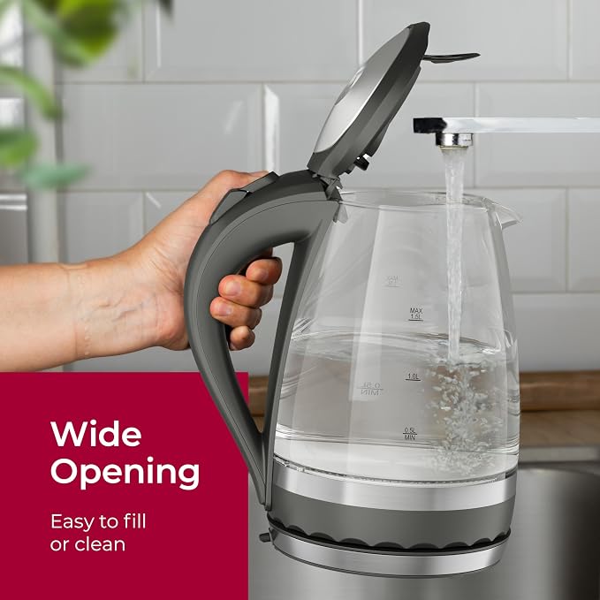 MuellerLiving Glass Kettle 1.5L 1500W LED Light Electric Tea Kettle Automatic Shut-Off with SpeedBoil Tech and Boil-Dry Protection | 1.5L | 1500W | LED Light | Automatic Shut-Off | SpeedBoil Tech | Boil-Dry Protection