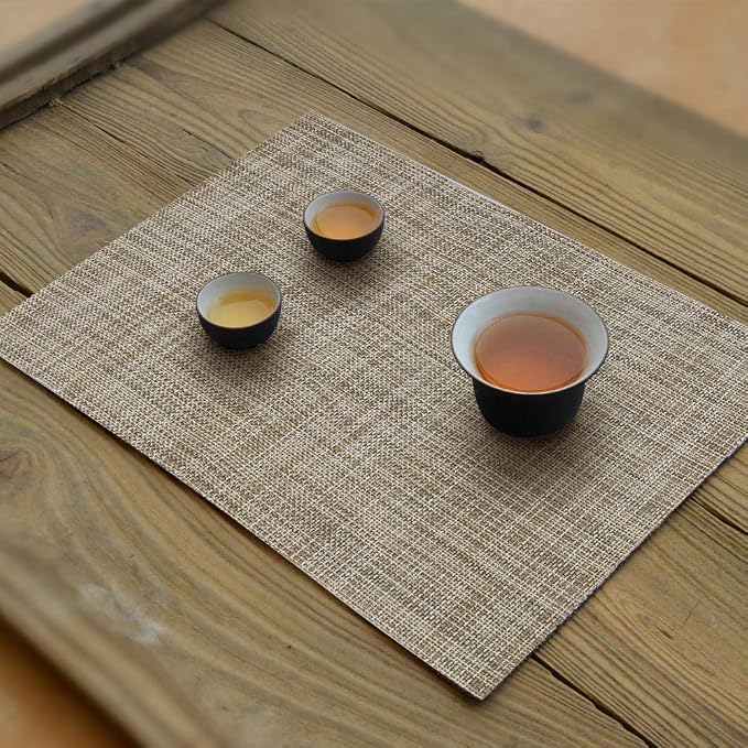 homEdge PVC Placemat, 4 PCS of Non-Slip Heat Resistant Place Mats, Washable Vinyl Placemats, Set of 4 – Linen Yellow
