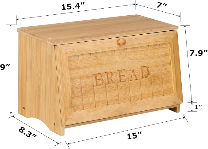 HOMEKOKO Vintage Wooden Bread Box for Kitchen Countertop, Natural Bamboo | Retro Farmhouse Style, Holds 2 Loaves, Breathable Design Keeps Bread Fresh For 3–4 Days, Suitable For Rustic/Vintage Kitchen