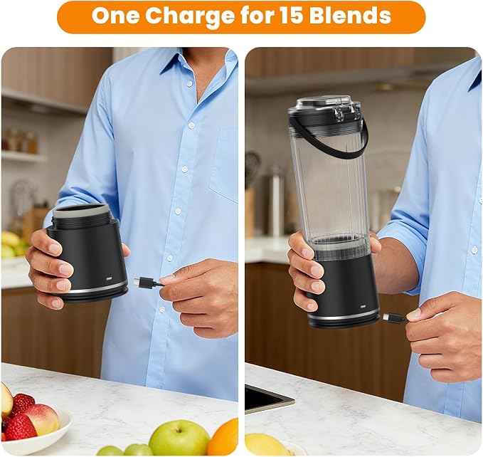 Personal Size Portable Blender for Shakes & Smoothies, 16oz Mini Small Smoothie Blender with On Go Lid & Sip Lid, 26000RPM Rechargeable Cordless Electric Blender for Travel Gym Office (Black)