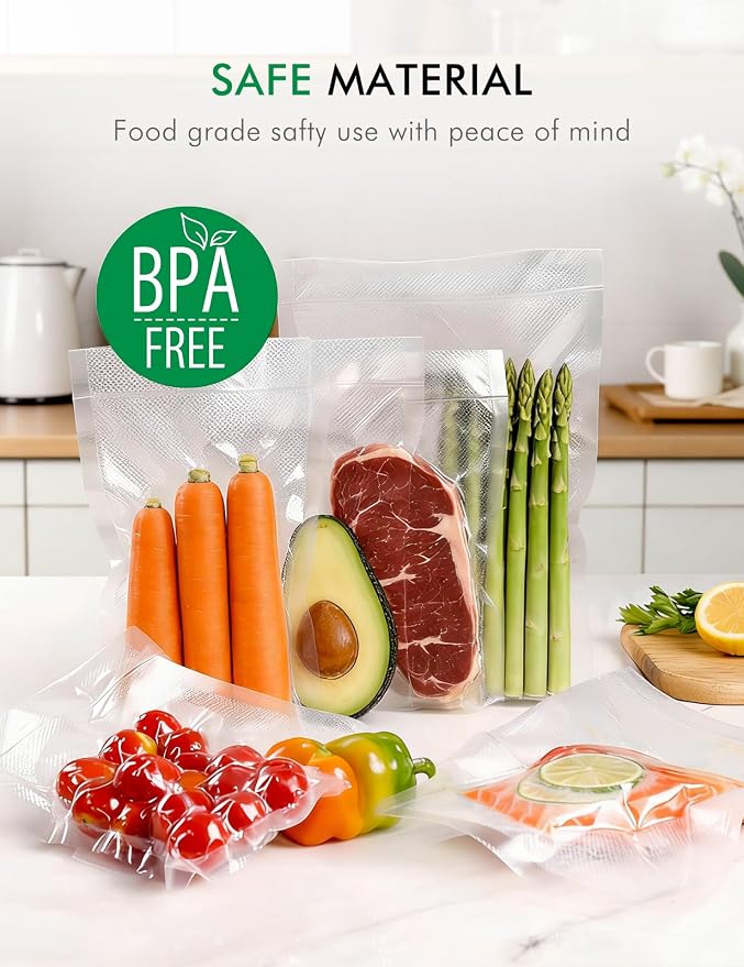 Vacuum Sealer Bags, 8" x 12", 360 Pcs | Commercial Grade, BPA Free, Sous Vide Cooking, Puncture Prevention, Customized Size, Kitchen Essentials