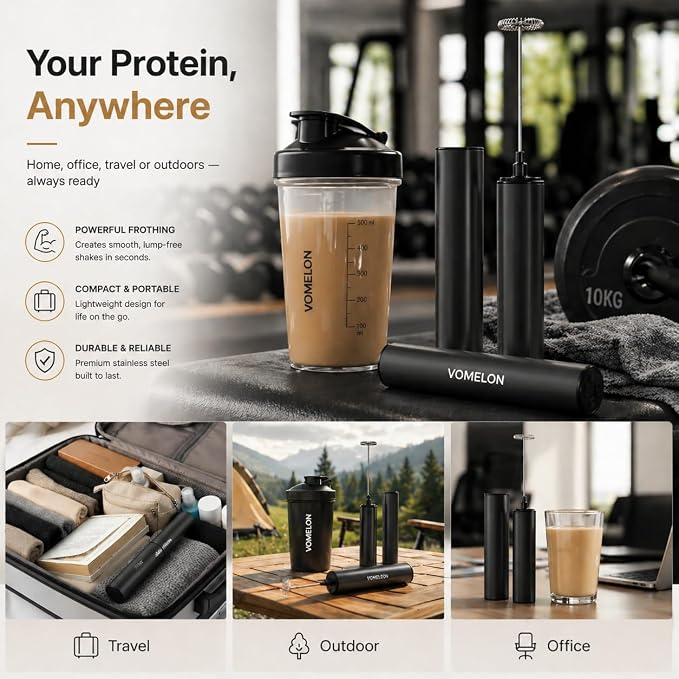 Rechargeable Milk Frother, Electric Coffee Foamer, Handheld Drink Mixer for Latte, Cappuccino, Coffee, Eggs, Hot Chocolate, Protein,Paint Black