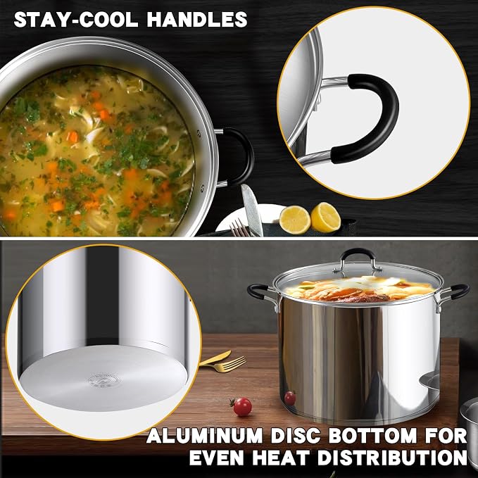 Cook N Home Professional 3 Quart Stainless Steel Stock Pot with Lid | Induction Cookware for Soup, Canning,Oven Safe, Dishwasher Safe