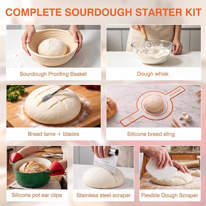 Enameled Cast Iron Dutch Oven Pot with Lid 5.5QT, Sourdough Bread Baking Supplies with Banneton Bread Proofing Basket Set & Starter Jar, Unique Dutch Oven for Bread Baking (Gradient Green)