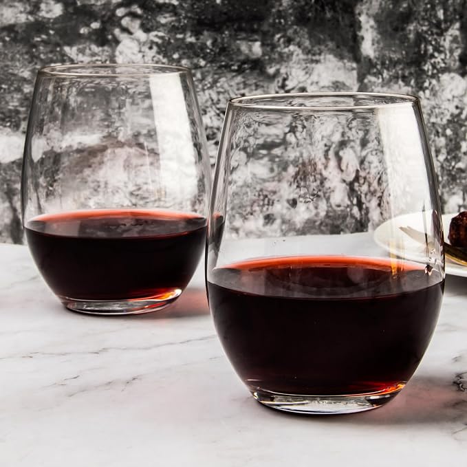 UMEIED Stemless Wine Glasses Set of 12, 15 oz Clear Red White Wine Glasses | Wine Glass for Home Party Wedding Anniversary