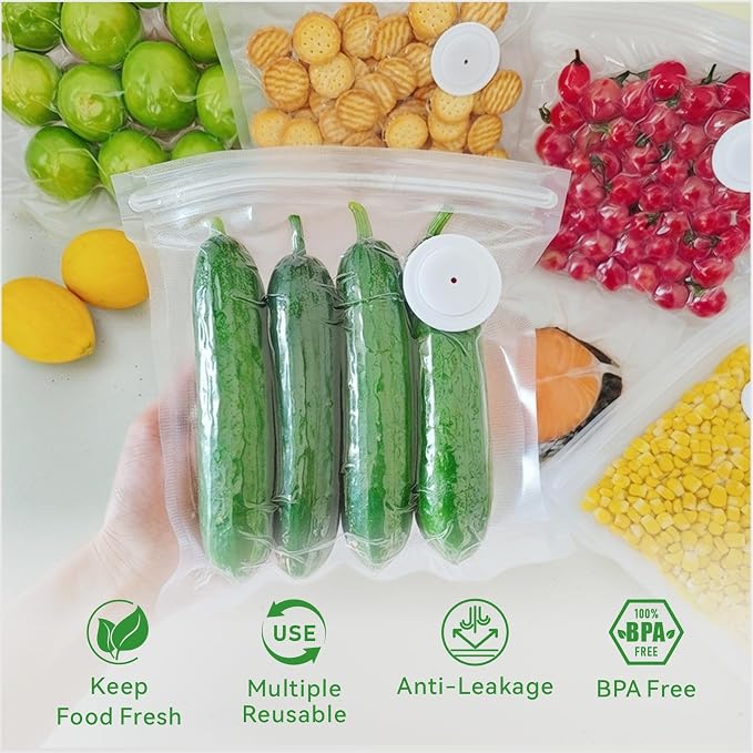 Reusable Vacuum Sealer Bags for Food 45Pcs (S/M/L), BPA-Free Sous Vide Bags for Microwave Heating, Cooking and Freezer Storage, Compatible with Most Handheld Sealers and Vacuum Sealer Machines