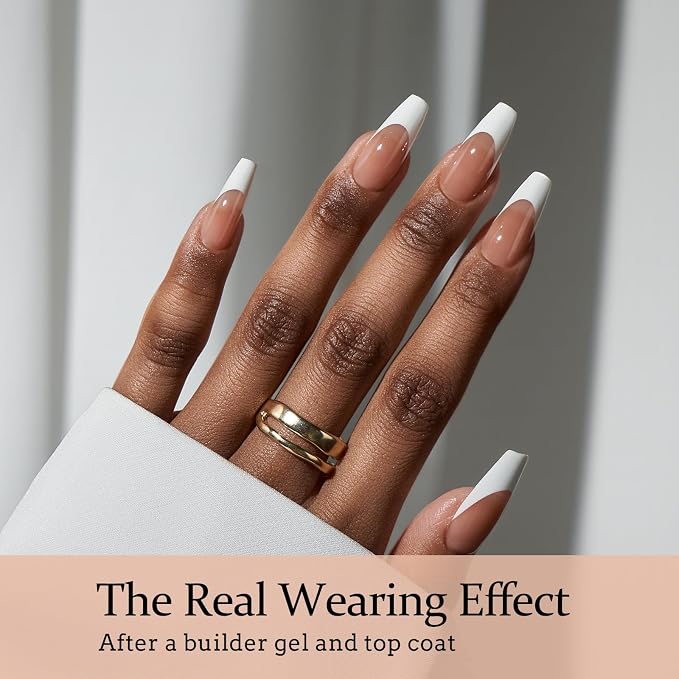 BTArtboxnails XCOATTIPS White French Tip Press On Nails, Long Coffin, Brown | Lamp-Curable, 4-Week Wear, Salon Quality Value at Home, Natural Nail Look, Easy-to-Apply for Beginners, 160Ct Nail Tips Only