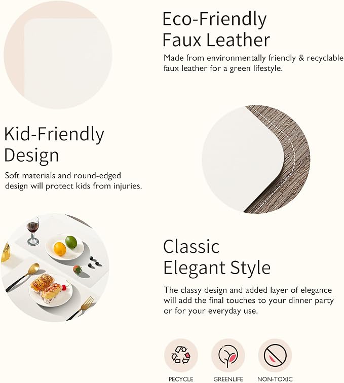 Maxpearl Faux Leather Placemats Set of 8, Easy to Clean, Ivory White | Waterproof - Heat Resistant - Non Slip - Wipe Clean Dining Table Place Mats, Suitable for Indoor & Outdoor Use, 17''×12''