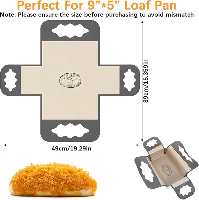 2Pcs Silicone Bread Pan Liner Reusable Baking Mat Fits 9x5" Loaf Pans | Non-Stick, Heat Resistant Loaf Pan Lifters with 4 Handles