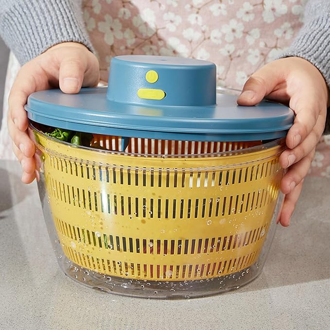 Fockety Salad Spinner, USB Rechargeable Vegetables Washer Dryer Fruit Washing Bowl Automatic Compact Manual Vegetable Dryer for Washing, Spinning, and Draining (Blue)