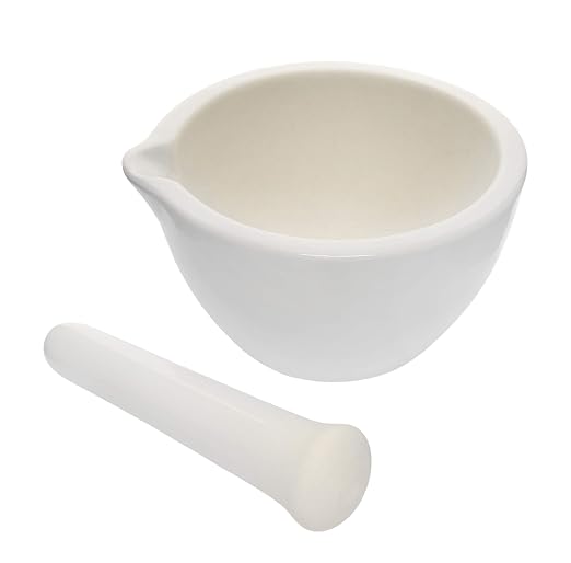 Porcelain Mortar & Pestle Set, 5oz (150ml) - Unglazed Grinding Surface - Excellent for Kitchen or Laboratory - Grinds Powdered Chemicals, Herbs & Spices - Pill Crusher - White - Eisco Labs