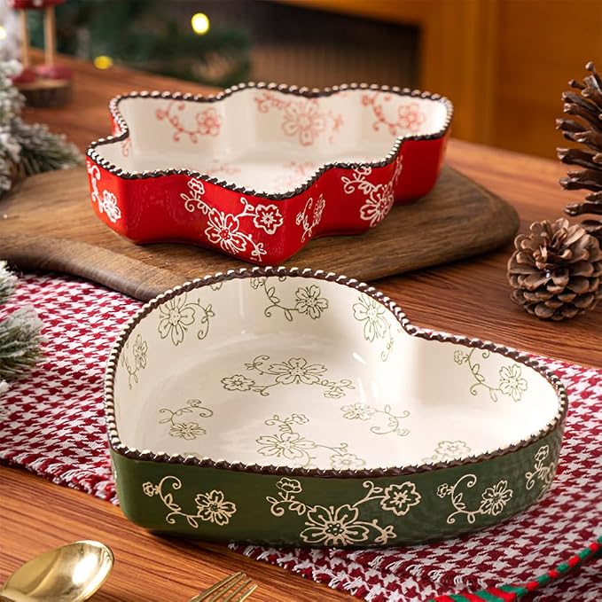 WAIT FLY Ceramic Sakura Pie Pan 33 OZ Quiche Baking Dish Heart Shape Pie Dish for Lasagna, Apple Pie-1 PCS-Green