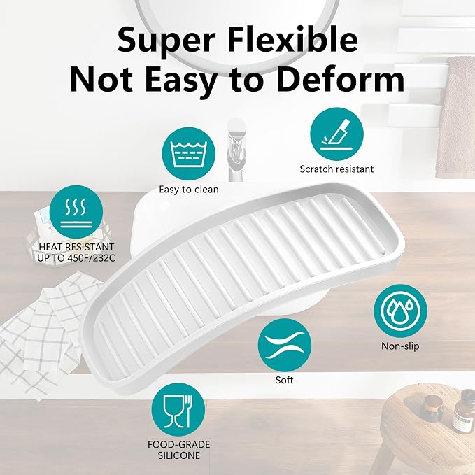 Silicone Sponge Holder for Kitchen Sink - Soap Tray 2 Pack White | Kitchen soap tray, sponge tray, sink organizer, dish caddy; soap holder, soap dispenser, scrubber, spoon holder, accessories