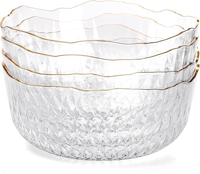 Frcctre 4 Pack 70 Ounce Small Clear Plastic Serving Bowls, 8 Inch Round Plastic Salad Mixing Bowl Reusable and Disposable Catering Bowls for Party, Salad, Fruit, Snack, Chip, Popcorn