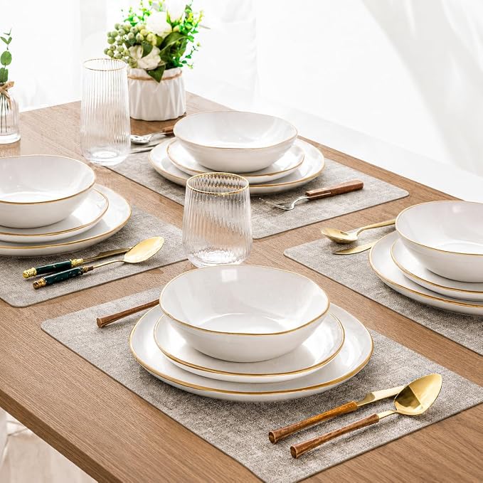 AmorArc Ceramic Dinnerware Sets for 4, 12Pcs Plates and Bowls Sets Dishes | Stoneware Handmade Reactive Glaze Dinner Set, Highly Scratch Resistant | Dishwasher & Microwave Safe Dishware