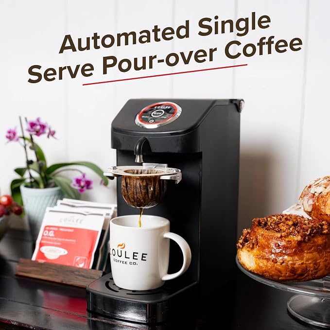 Swirl Single Serve Pour Over Coffee Maker, Stainless Steel, Black | Black, Heats to 205°F, rotates for precise bloom pour; steel boiler & spigot; no plastic pods; brews 13 oz; great for travel