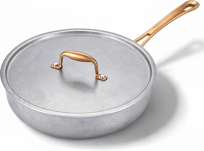 KOKHUB 4.5QT/11 Vintage Saute Pan with Lid, Tri-Ply Stainless Steel | Deep Frying Pan Skillet, Uncoated Cookware Chef Pan, Copper Handle, PFOA Free, Dishwasher & Oven Safe