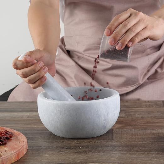 Luxury Marble Mortar and Pestle Set, 7" -4 Cups Big Grinder Bowl for Guacamole, Salsa, Pill Crusher, Spice, Herb, Garlic, Nut, Heavy Duty Grinder for Kitchen(Namib Sky)