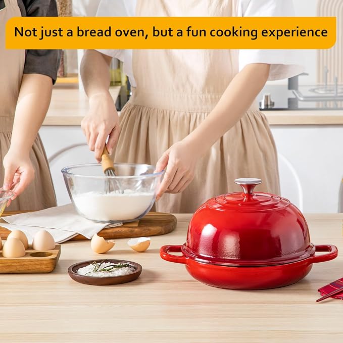 Velaze 5 QT Enameled Cast Iron Dutch Oven for Bread Baking with Dome Lid | Traps Steam for Crispy Artisan Sourdough Bread,Oven Safe,Ergonomic Handles,Gift for Bakers and Bakery Style Loaves,Red