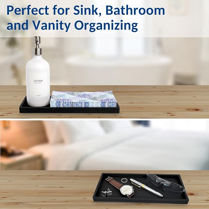 Silicone Countertop & Vanity Bathroom Tray – 2 PC 11.7" | Bathroom Tray Set, Bathroom Tray Countertop, Bathroom Counter Tray, Dish Soap Kitchen Tray & Bathroom Organizer Countertop