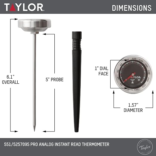 Taylor Pro Series Analog Instant Read Thermometer, Temperature Monitoring: 120F to 220F, Black