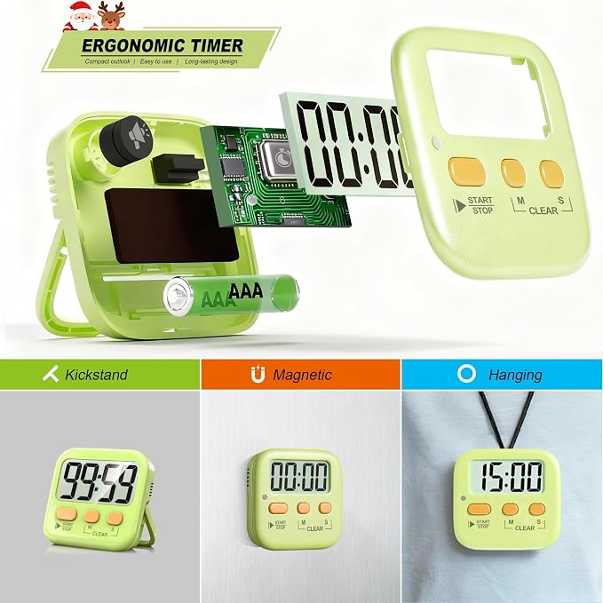 2 Pack Digital Timer for Kids Classroom Kitchen Timers for Cooking | w/ Battery, Easy to View, Alarm, Mute Mode, Count Down/Up, Magnetic, Kickstand, Hanging, Classroom Timer for Teacher Supplies
