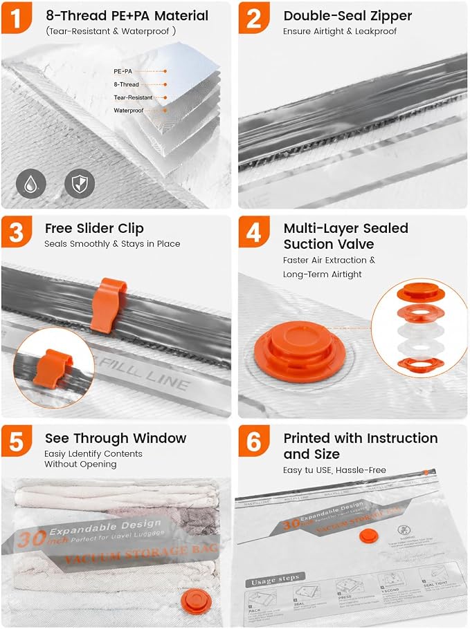 Vacuum Seal Bags for Clothing, Space Saver Bags with Rechargeable Cordless Air Pump, Compression Packing Bags for Packing, Luggage and Seasonal Storage (15 Combo Set)