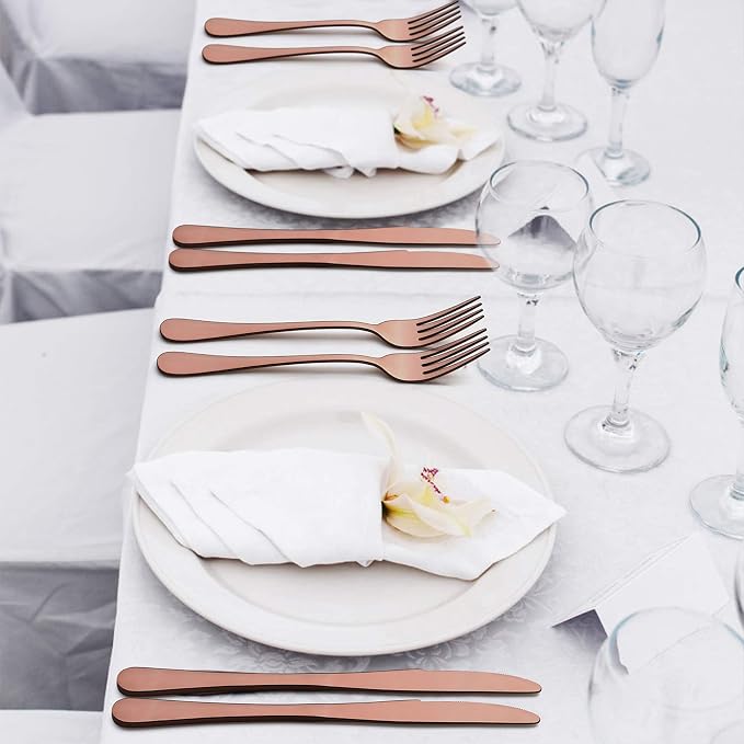 LIANYU Copper Silverware Flatware Set, 20 Piece Stainless Steel Cutlery Set | Service for 4, Mirror Finish, Ideal for Home Hotel Wedding Festival Party, Dishwasher Safe
