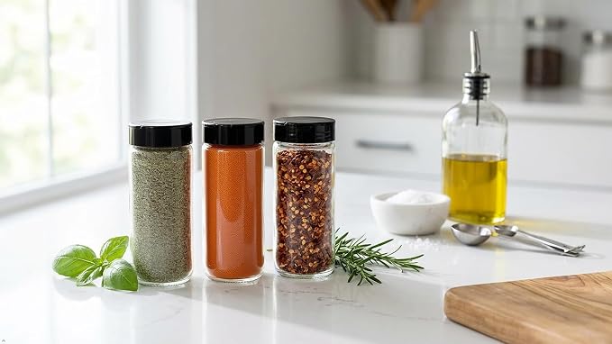 16oz Glass Spice Shakers with Lids – Set of 2 Large Seasoning Containers with Shaker Tops for Kitchen, Pantry & Herb Storage