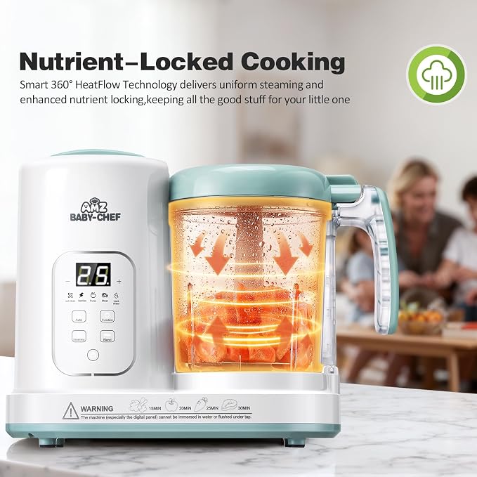 Baby Food Maker Pro Steamer Blender: 4 in 1 Auto Steam Blend and Puree Maker with Self-Clean for Healthy Baby and Toddler Meal Prep - BPA-Free White+Green