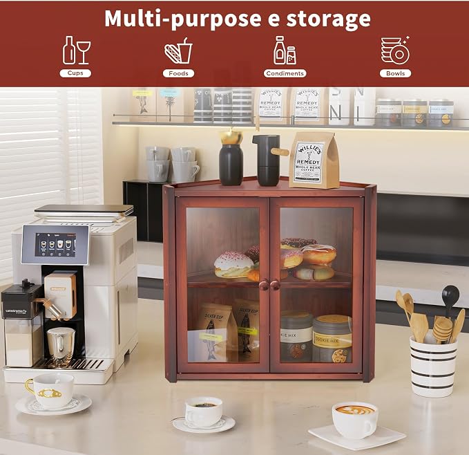 BAMBANG Bread Box, Double Layer Bamboo Bread Bin for Homemade Bread Bakers and Corner Kitchen Countertop with Double Doors, Not Suitable for Oversized Loaves, Brown