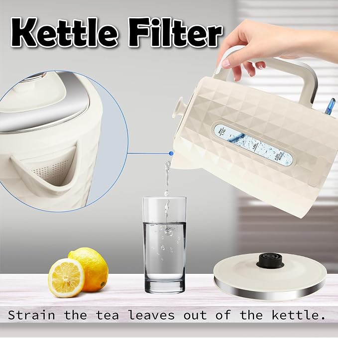 1.7L Electric Kettle, Fast Boiling 1200W Hot Water Boiler, 360° Cordless Design,Electric Tea Kettle for Boiling Water Auto Shut Off Boil Dry Protection，Electric Water Kettle for Coffee Tea,Beige