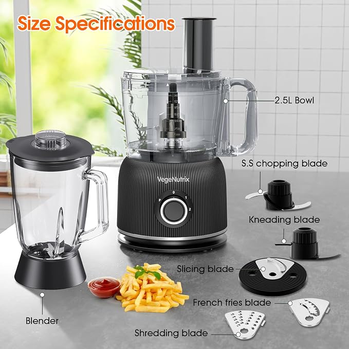 Food Processor and Blender Combo, 88 oz Food Chopper, 800W | 70 oz Glass Jar Blender, for Meat, Vegetable and Dough, with 2 Speeds and Pulse for Smoothie, Nutrient Extractions, and More